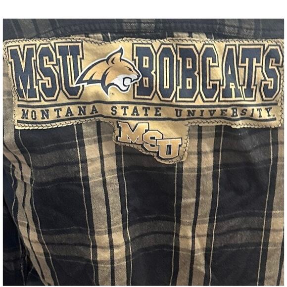 Montana State Bobcats Plaid Flannel Shirt Shacket SMALL Oversize Unique Football - Picture 2 of 6